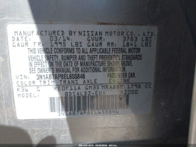 3N1AB7AP8EL655846 Nissan SENTRA SV