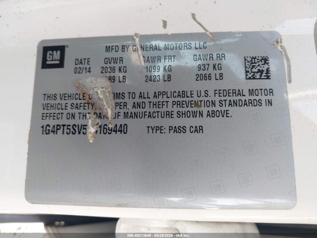 45213549 :رقم المزاد ، 1G4PT5SV5E4169440 vin ، 2014 Buick Verano Premium Group مزاد بيع