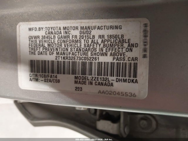 Aukcja sprzedaży 2003 Toyota Matrix Standard, vin: 2T1KR32E73C052261, numer aukcji: 45213564