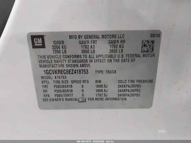 Aukcja sprzedaży 2014 Chevrolet Silverado 1500 Lt, vin: 1GCVKREC8EZ418753, numer aukcji: 45213573