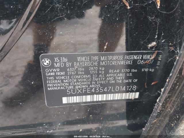 Продаж на аукціоні авто 2007 Bmw X5 3.0si, vin: 5UXFE43547L014128, номер лоту: 45213586