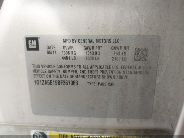 Auction sale of the 2011 Chevrolet Malibu Ls, vin: 1G1ZA5E19BF367068, lot number: 45213606
