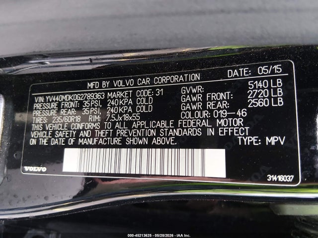 Продаж на аукціоні авто 2016 Volvo Xc60 T5 Drive-e Premier, vin: YV440MDK0G2789363, номер лоту: 45213625