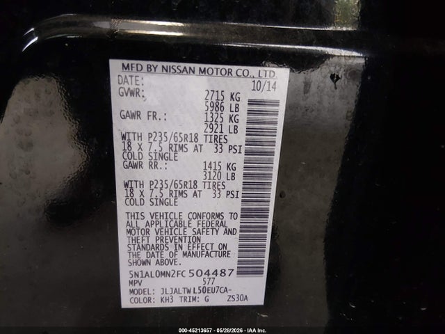 Infiniti QX60 2015 5N1AL0MN2FC504487 Image 9
