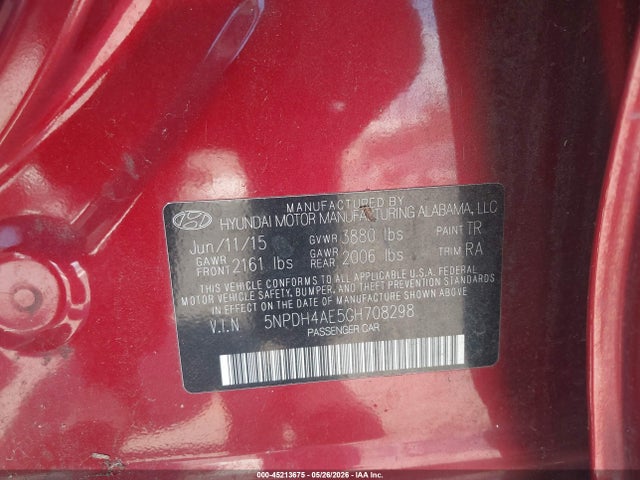 Aukcja sprzedaży 2016 Hyundai Elantra Se, vin: 5NPDH4AE5GH708298, numer aukcji: 45213675