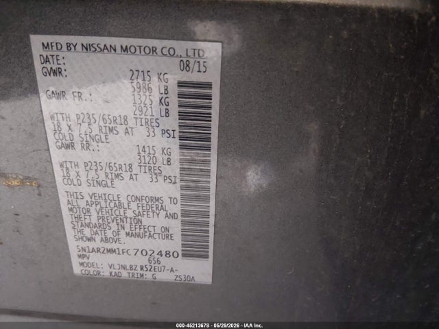 5N1AR2MM1FC702480 Nissan Pathfinder S