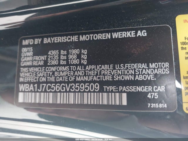 Aukcja sprzedaży 2016 Bmw M235i, vin: WBA1J7C56GV359509, numer aukcji: 45213692