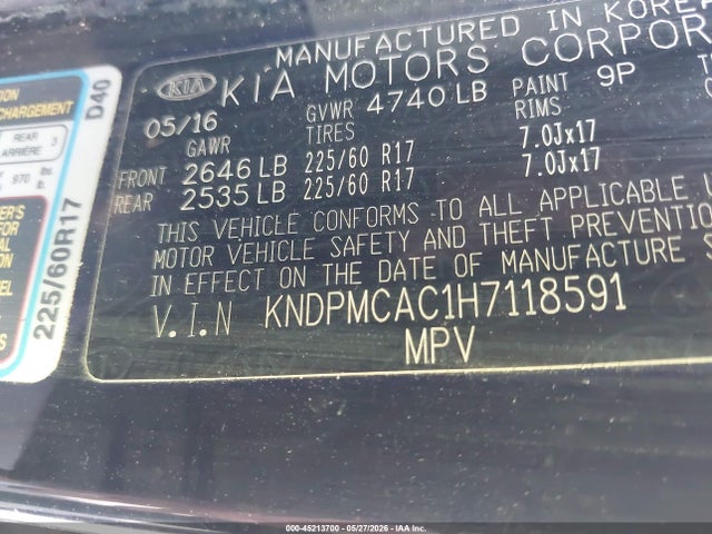 Aukcja sprzedaży 2017 Kia Sportage Lx, vin: KNDPMCAC1H7118591, numer aukcji: 45213700