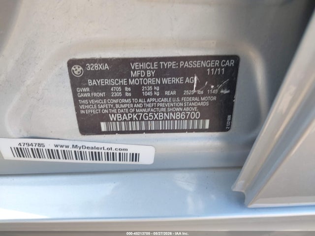 Продаж на аукціоні авто 2011 Bmw 328i Xdrive, vin: WBAPK7G5XBNN86700, номер лоту: 45213705