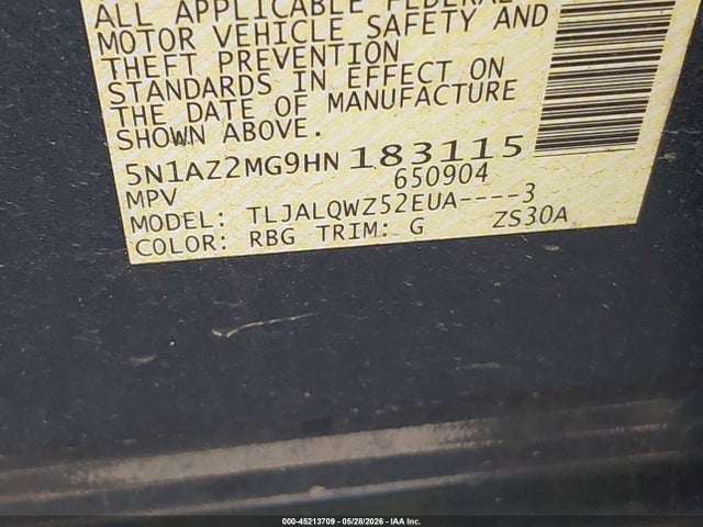 5N1AZ2MG9HN183115 Nissan MURANO SV