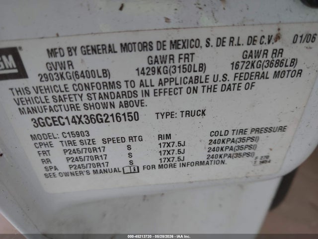 Aukcja sprzedaży 2006 Chevrolet Silverado 1500 Work Truck, vin: 3GCEC14X36G216150, numer aukcji: 45213720