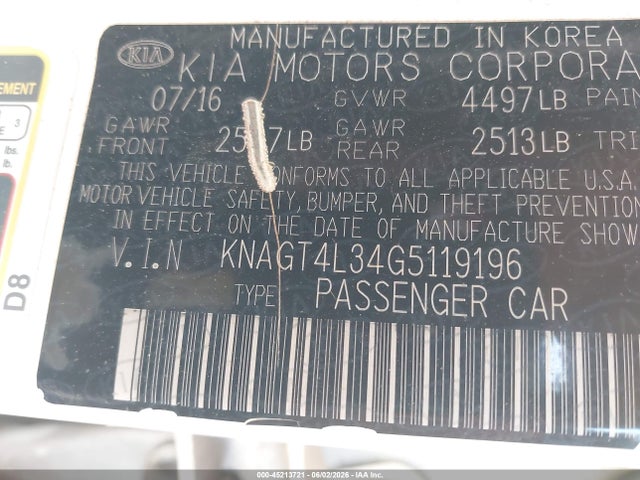 KIA Optima Lx 2016 KNAGT4L34G5119196 Image 9