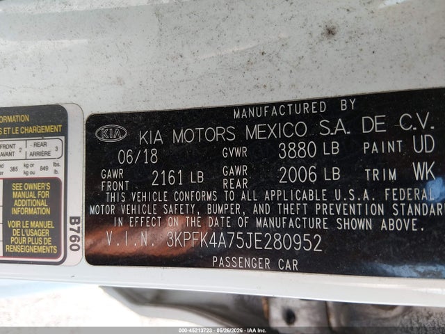 Aukcja sprzedaży 2018 Kia Forte Lx, vin: 3KPFK4A75JE280952, numer aukcji: 45213723