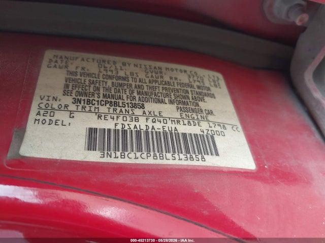 Aukcja sprzedaży 2011 Nissan Versa 1.8s, vin: 3N1BC1CP8BL513858, numer aukcji: 45213730