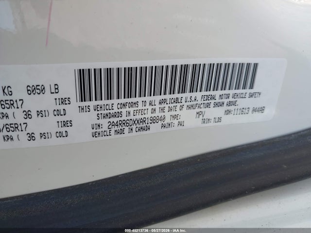 2010 Chrysler Town & Country Limited მანქანა იყიდება აუქციონზე, vin: 2A4RR6DXXAR198840, აუქციონის ნომერი: 45213736