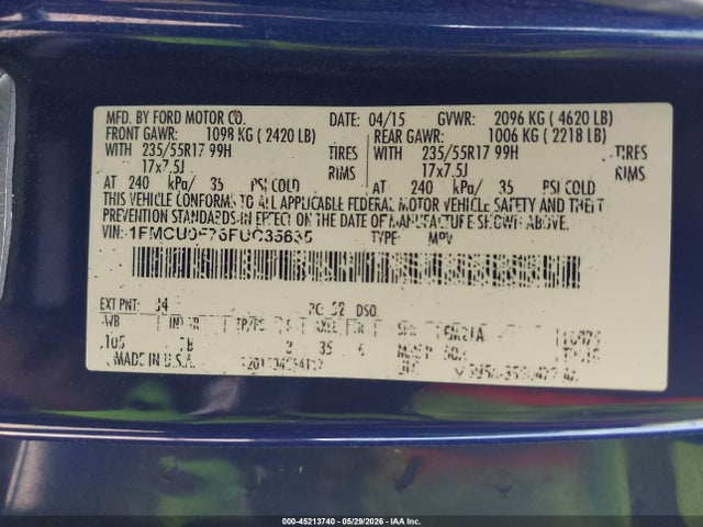 Продажа на аукционе авто 2015 Ford Escape S, vin: 1FMCU0F76FUC35635, номер лота: 45213740