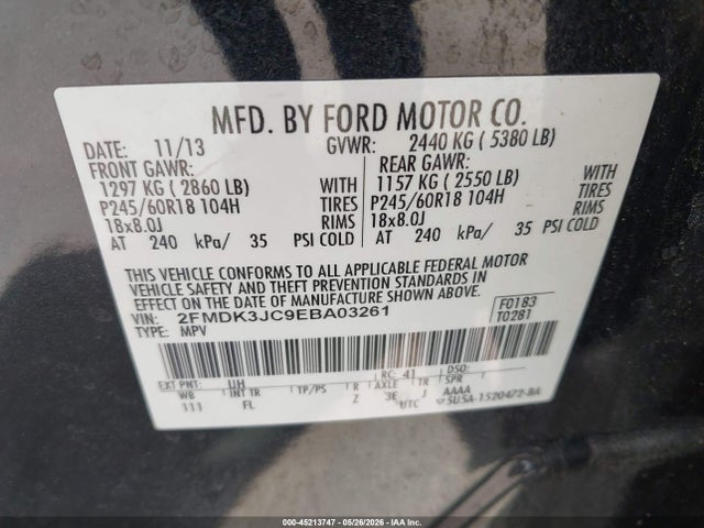 Aukcja sprzedaży 2014 Ford Edge Sel, vin: 2FMDK3JC9EBA03261, numer aukcji: 45213747