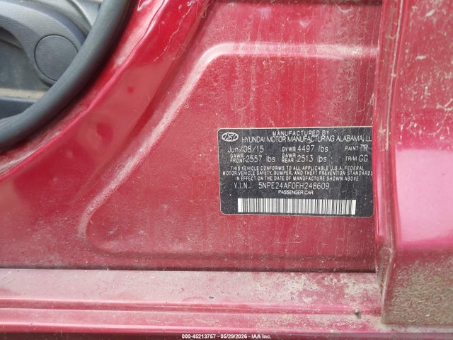 2015 Hyundai Sonata Se მანქანა იყიდება აუქციონზე, vin: 5NPE24AF0FH248609, აუქციონის ნომერი: 45213757