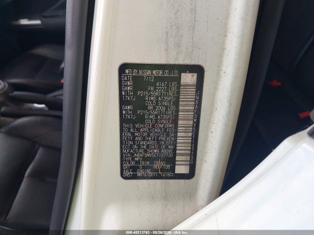 45213763 :رقم المزاد ، JN8AF5MV5CT127730 vin ، 2012 Nissan Juke Sl مزاد بيع