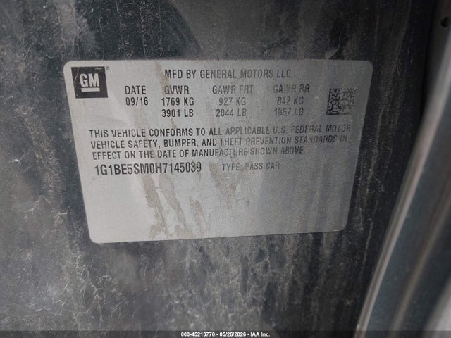 45213770 :رقم المزاد ، 1G1BE5SM0H7145039 vin ، 2017 Chevrolet Cruze Lt Auto مزاد بيع