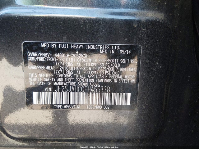 45213784 :رقم المزاد ، JF2SJAHC0FH455338 vin ، 2015 Subaru Forester 2.5i Limited مزاد بيع