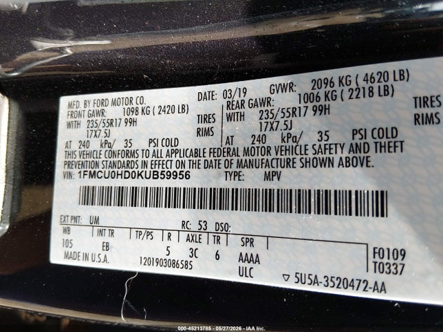 Ford ESCAPE SEL 2019 1FMCU0HD0KUB59956 Image 9