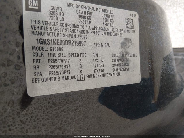 Aukcja sprzedaży 2013 Gmc Yukon Xl 1500 Slt, vin: 1GKS1KE00DR279997, numer aukcji: 45213805