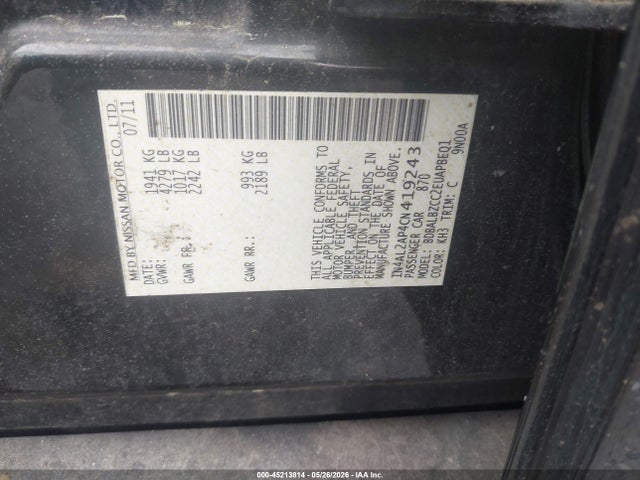 Aukcja sprzedaży 2012 Nissan Altima 2.5 S, vin: 1N4AL2AP4CN419243, numer aukcji: 45213814
