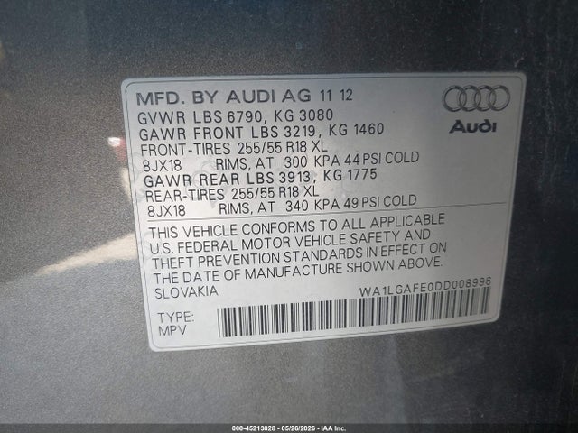 Aukcja sprzedaży 2013 Audi Q7 3.0t Premium, vin: WA1LGAFE0DD008996, numer aukcji: 45213828