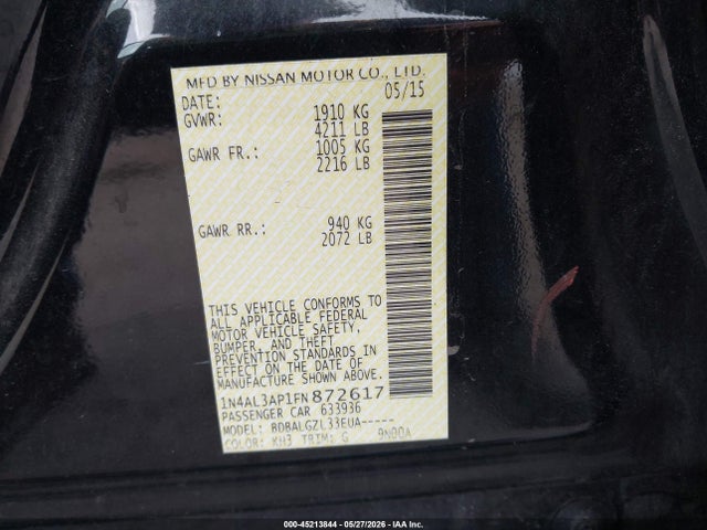 Aukcja sprzedaży 2015 Nissan Altima 2.5/2.5 S/2.5 Sl/2.5 Sv, vin: 1N4AL3AP1FN872617, numer aukcji: 45213844
