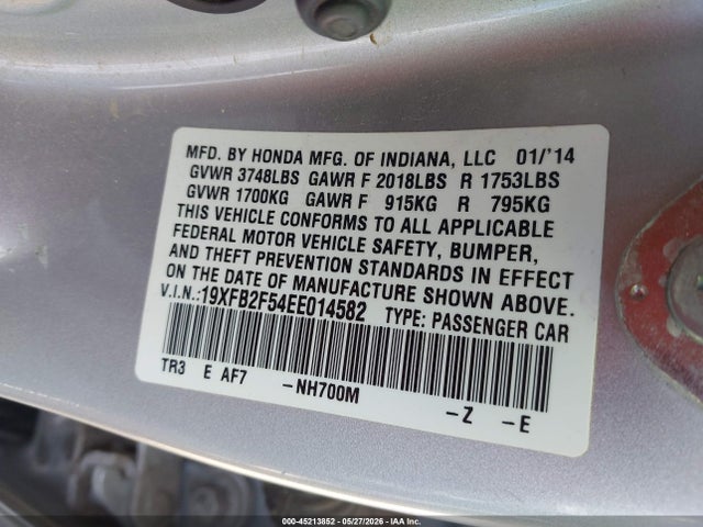 Продажа на аукционе авто 2014 Honda Civic Lx, vin: 19XFB2F54EE014582, номер лота: 45213852