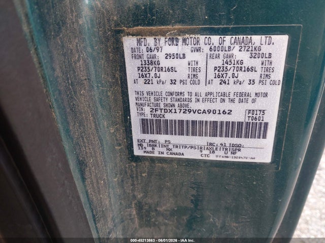 Aukcja sprzedaży 1997 Ford F-150 Standard/xl/xlt, vin: 2FTDX1729VCA90162, numer aukcji: 45213863