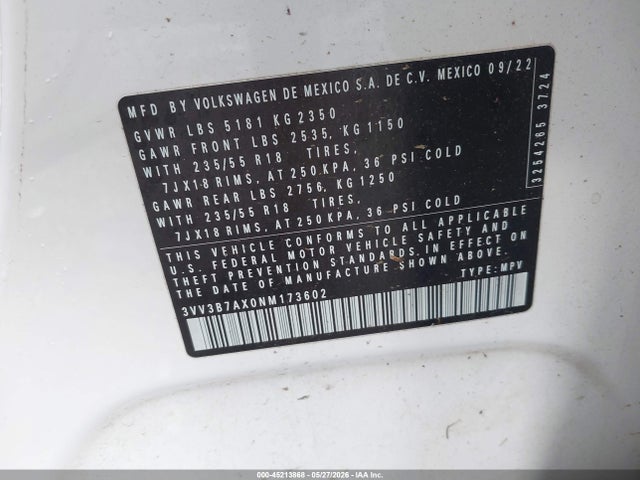 3VV3B7AX0NM173602 Volkswagen Tiguan 2.0t Se