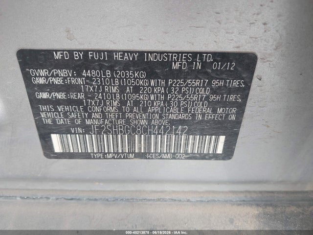 Aukcja sprzedaży 2012 Subaru Forester 2.5x Touring, vin: JF2SHBGC8CH442142, numer aukcji: 45213878