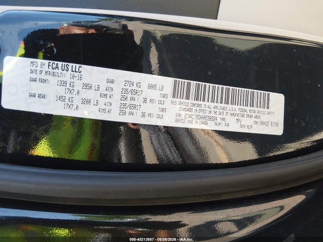 2017 Chrysler Pacifica Touring-l მანქანა იყიდება აუქციონზე, vin: 2C4RC1BGXHR598324, აუქციონის ნომერი: 45213887