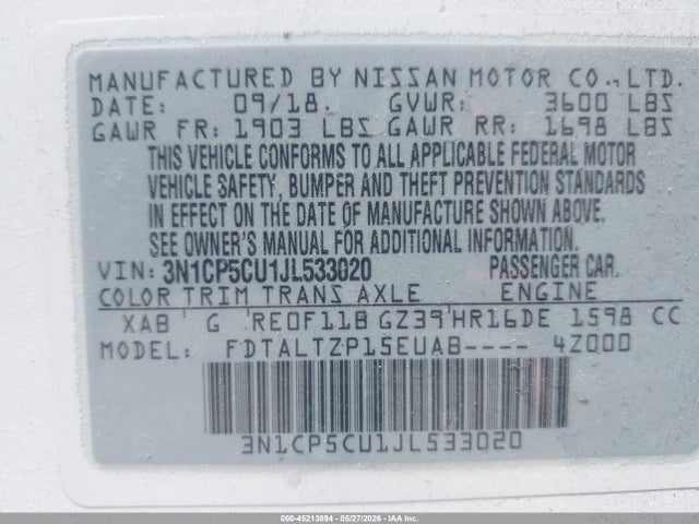 Nissan KICKS SR 2018 3N1CP5CU1JL533020 Image 9