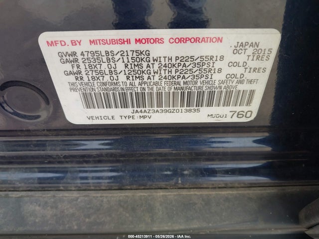 Продаж на аукціоні авто 2016 Mitsubishi Outlander Se, vin: JA4AZ3A39GZ013835, номер лоту: 45213911