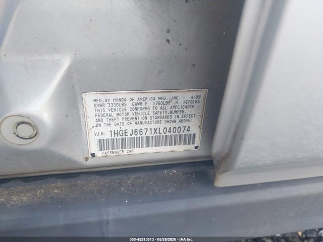 Aukcja sprzedaży 1999 Honda Civic Lx, vin: 1HGEJ6671XL040074, numer aukcji: 45213913