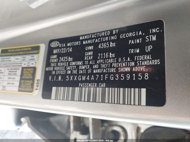Aukcja sprzedaży 2015 Kia Optima Lx, vin: 5XXGM4A71FG359158, numer aukcji: 45213915