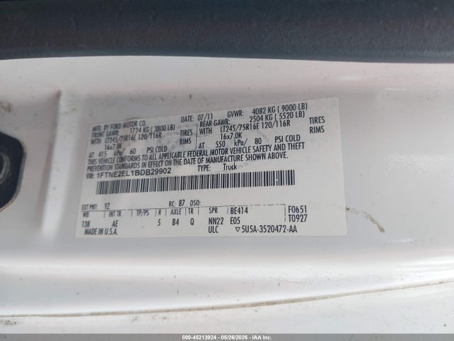 Aukcja sprzedaży 2011 Ford E-250 Commercial, vin: 1FTNE2EL1BDB29902, numer aukcji: 45213924