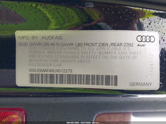 45213952 :رقم المزاد ، WAUGMAF46LN012273 vin ، 2020 Audi A4 Premium 40 Tfsi Front-wheel Drive S Tronic مزاد بيع