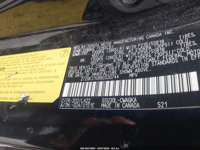 Продаж на аукціоні авто 2008 Lexus Rx 350, vin: 2T2GK31U88C030744, номер лоту: 45213953