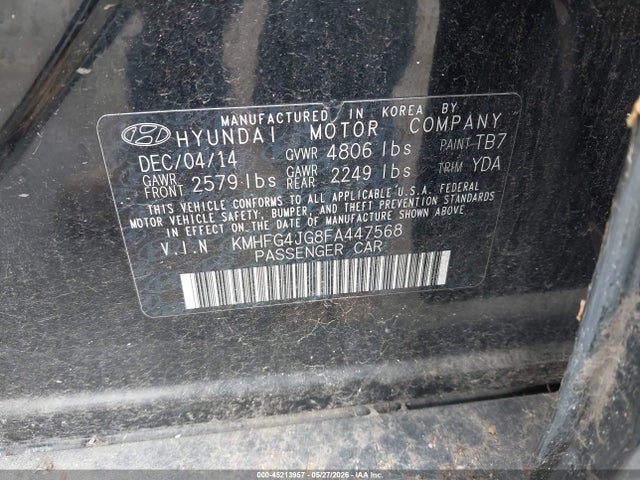 Продаж на аукціоні авто 2015 Hyundai Azera, vin: KMHFG4JG8FA447568, номер лоту: 45213957