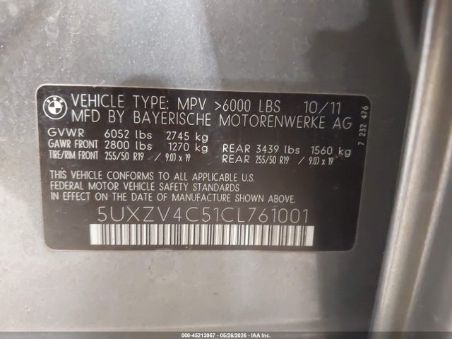 Aukcja sprzedaży 2012 Bmw X5 Xdrive35i/xdrive35i Premium/xdrive35i Sport Activity, vin: 5UXZV4C51CL761001, numer aukcji: 45213967