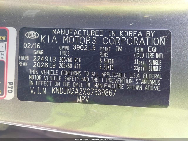 Aukcja sprzedaży 2016 Kia Soul, vin: KNDJN2A2XG7339867, numer aukcji: 45213983