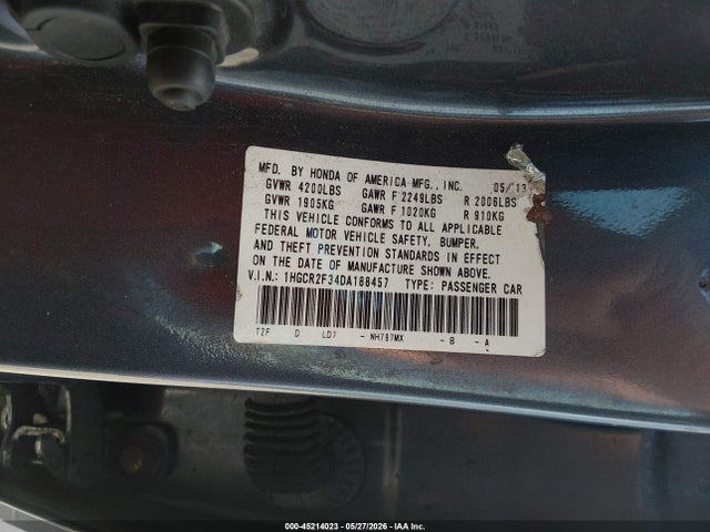 Продажа на аукционе авто 2013 Honda Accord Lx, vin: 1HGCR2F34DA188457, номер лота: 45214023