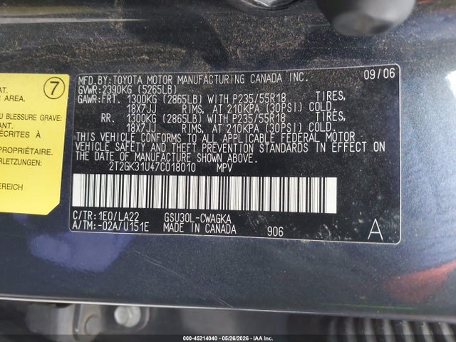 Aukcja sprzedaży 2007 Lexus Rx 350, vin: 2T2GK31U47C018010, numer aukcji: 45214040