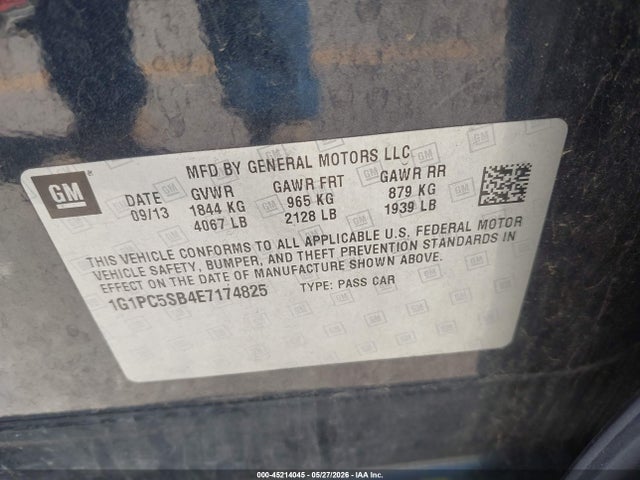 Aukcja sprzedaży 2014 Chevrolet Cruze 1lt Auto, vin: 1G1PC5SB4E7174825, numer aukcji: 45214045