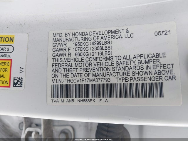 1HGCV1F17MA077793 Honda ACCORD LX