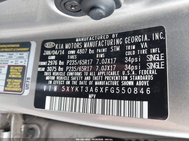 2015 Kia Sorento Lx მანქანა იყიდება აუქციონზე, vin: 5XYKT3A6XFG550846, აუქციონის ნომერი: 45214052
